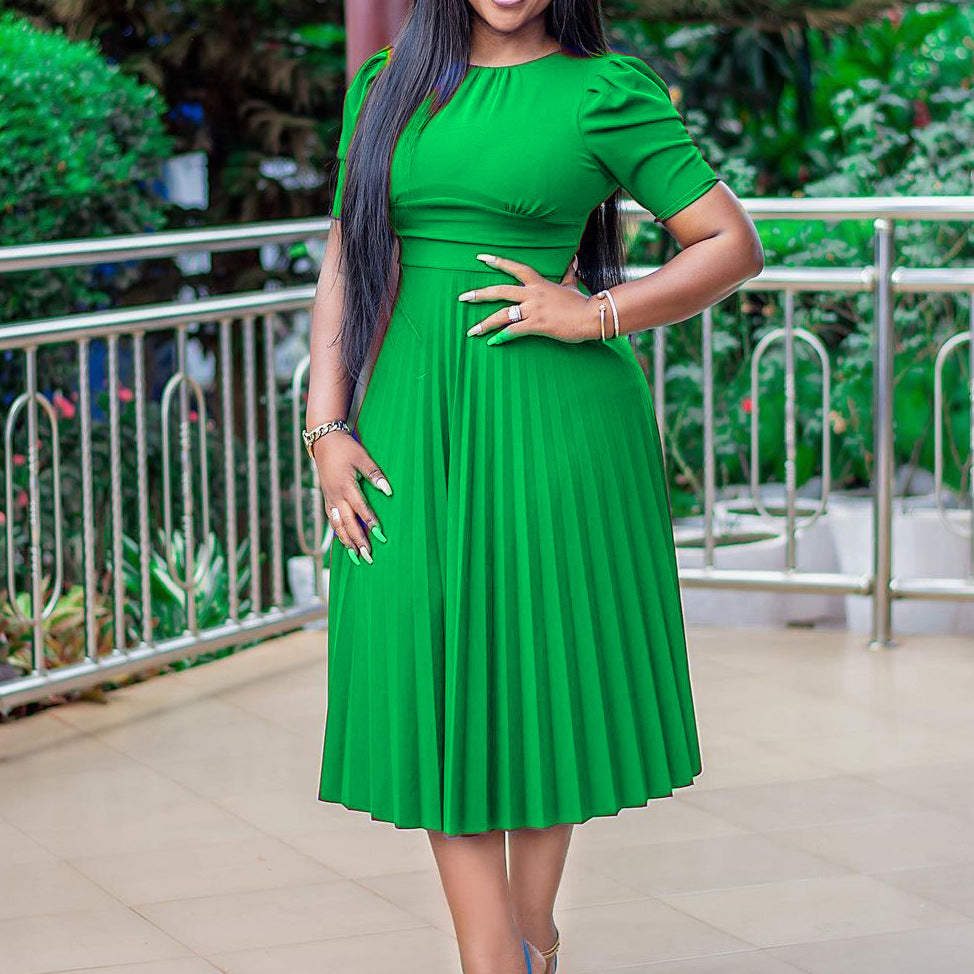 Damen Plissee-Kleid mit Kragen und Puffärmeln Norvielle