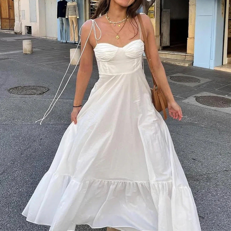Damen Maxikleid Rüschensaum Tailliert Norvielle