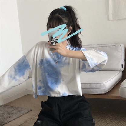 Damen Cropped Sweatshirt Batik-Design Lässig Grün