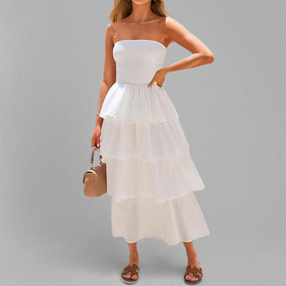Damen Maxikleid Schulterfrei Voluminöser Stufenrock Norvielle