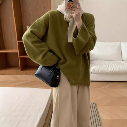 Damen Oversized Strickpullover Weiter Schnitt Feines Material Beige