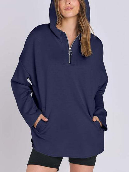 Damen Hoodie Halbzipp Norvielle Baumwolle Locker Beige