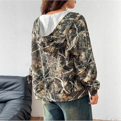 Damen Kapuzenjacke Camouflage Muster Locker Passform Norvielle