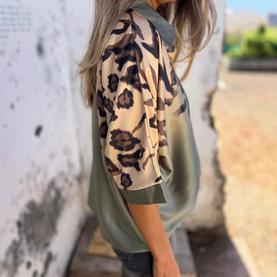 Damen Seidenbluse Leo-Muster Elegante Bluse