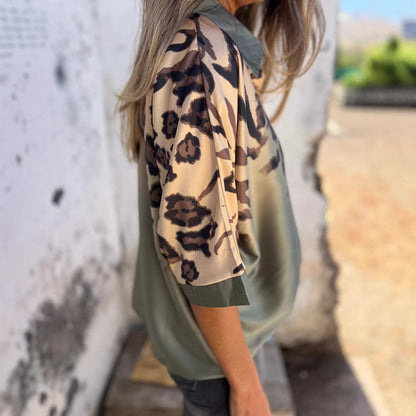 Damen Seidenbluse Leo-Muster Elegante Bluse