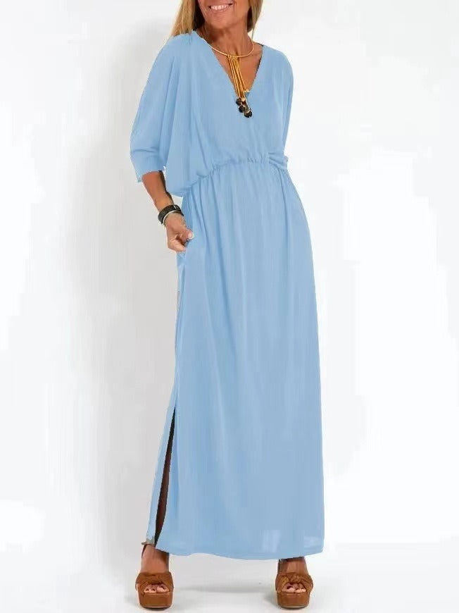 Damen Maxikleid mit Seitenschlitz und elastischem Taillenbund