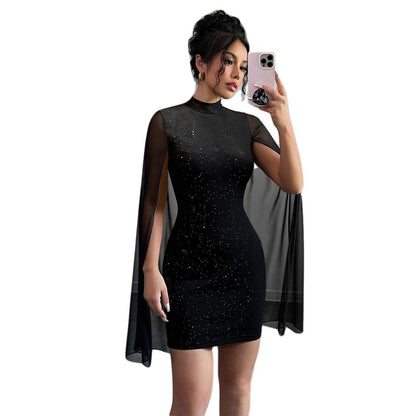 Damen Cocktailkleid Glitzer Transparent
