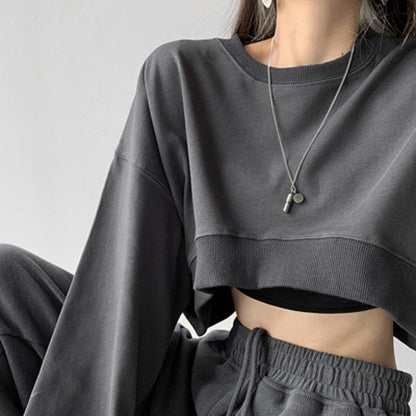 Damen Cropped Sweatshirt Norvielle Kapuzenlos