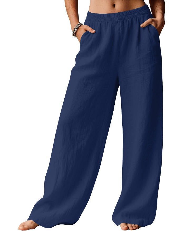 Damen Leinenhose Weit Bequem Elastischer Bund Norvielle