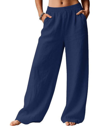 Damen Leinenhose Weit Bequem Elastischer Bund Norvielle