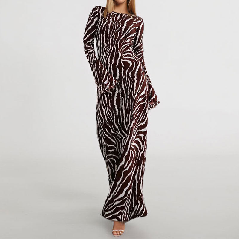 Damen Maxikleid Tiermuster Glanzstoff Lang