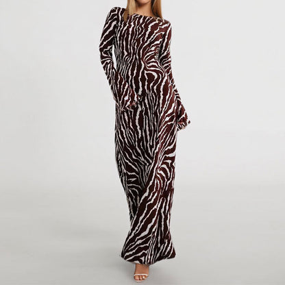 Damen Maxikleid Tiermuster Glanzstoff Lang