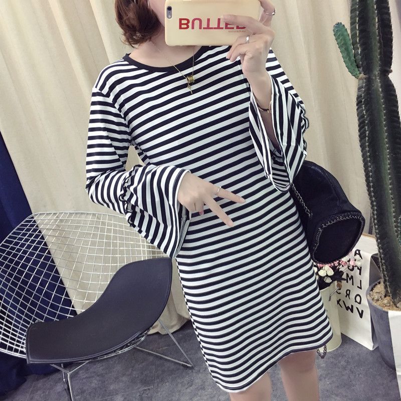 Damen Minikleid Gestreift Voluminöse Ärmel Norvielle