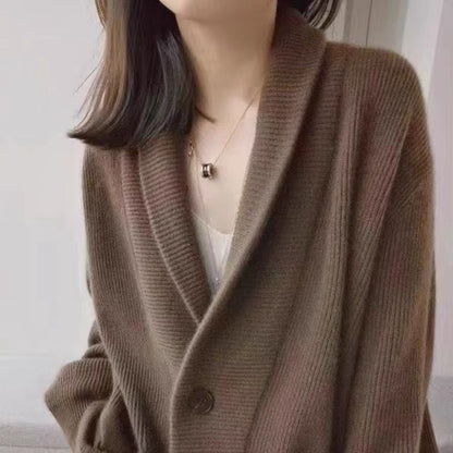 Damen Grobstrickcardigan Klassisch Revers Beige Norvielle