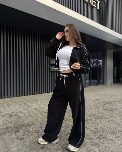 Damen Fleece-Jogginganzug Elastischer Bund Hochkragen