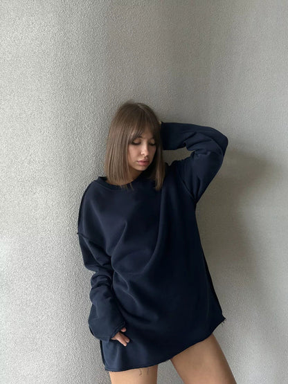 Damen Oversize Pullover Weite Passform Strukturiert Beige