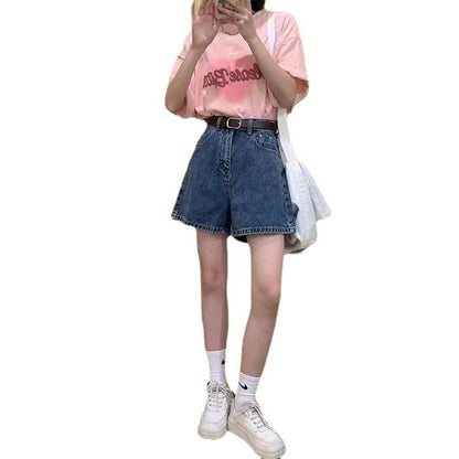 Damen Denim Shorts Hohe Taschen Lockere Passform