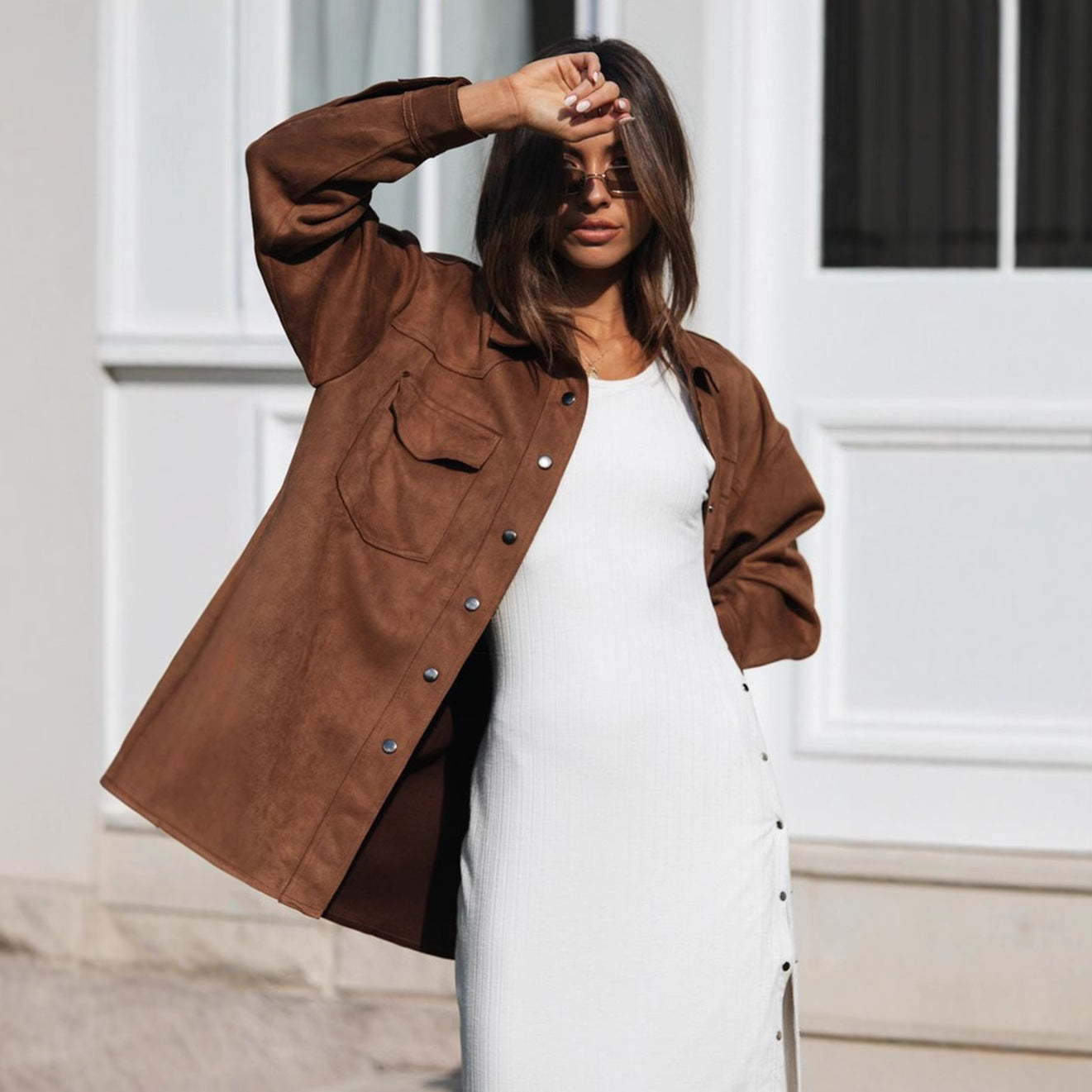 Damen Oversized Oberhemd Weiches Wildlederimitat Norvielle