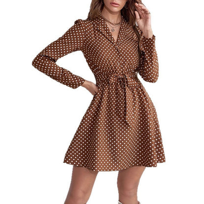 Damen Mini-Kleid Gepunktet Gürtel Norvielle