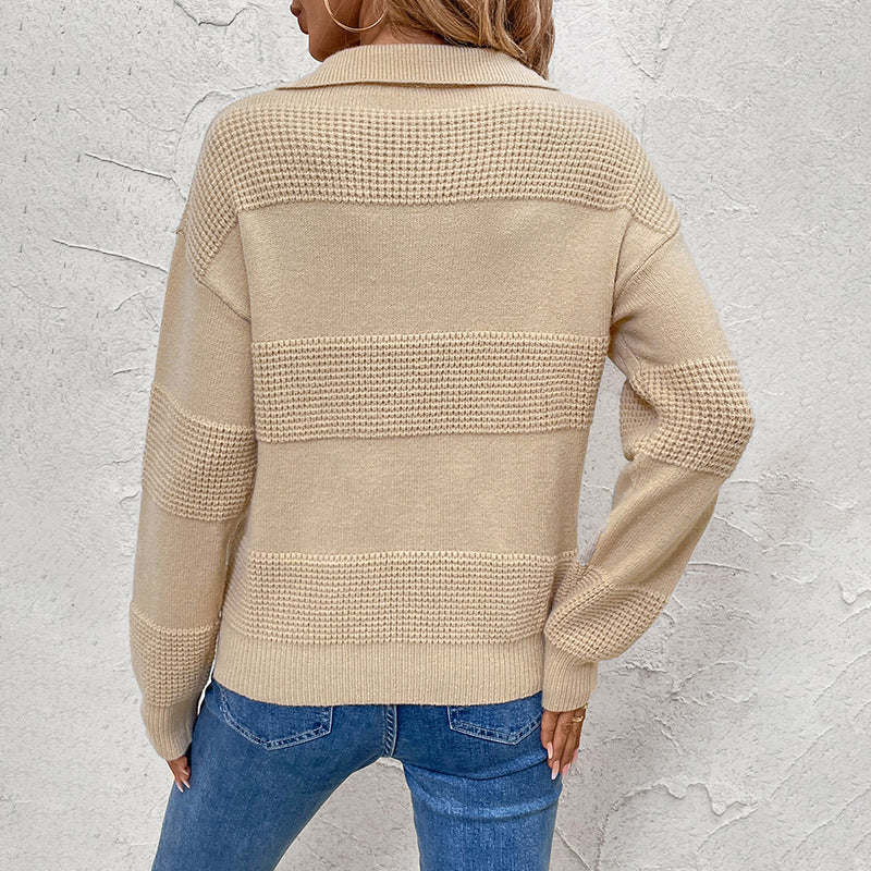 Damen Strickpullover Wellenmuster Moderner Ausschnitt