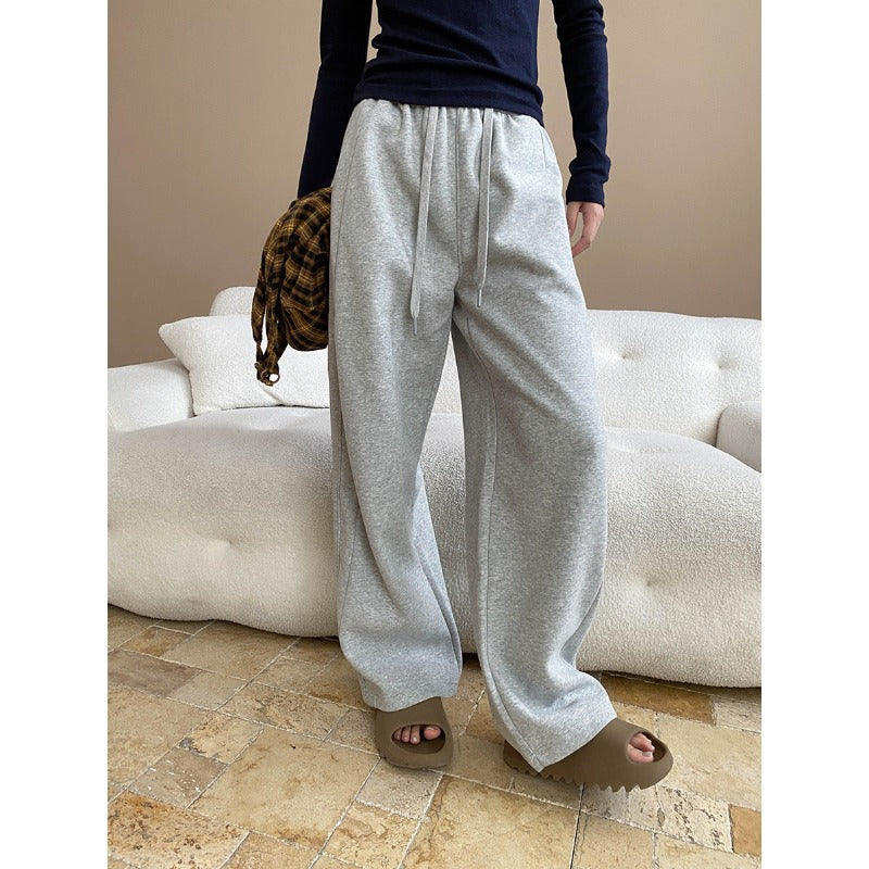 Damen Sweatpants Weites Bein Elastischer Bund Schwarz - Norvielle