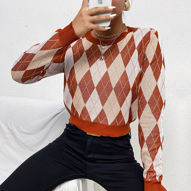 Damen Strickpullover Rautenmuster Lässiger Schnitt Norvielle