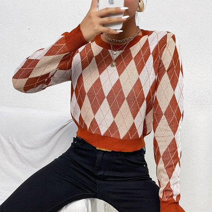 Damen Strickpullover Rautenmuster Lässiger Schnitt Norvielle