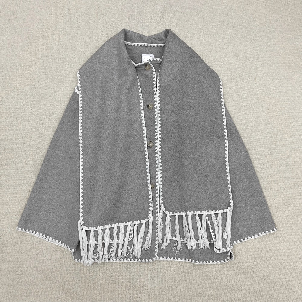 Damen Poncho aus Wolle Elegantes Design Beige
