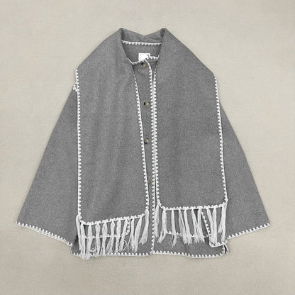 Damen Poncho aus Wolle Elegantes Design Beige