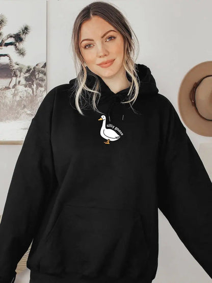 Damen Kapuzenpullover Gänsemotiv Weiches Fleece Innen Norvielle