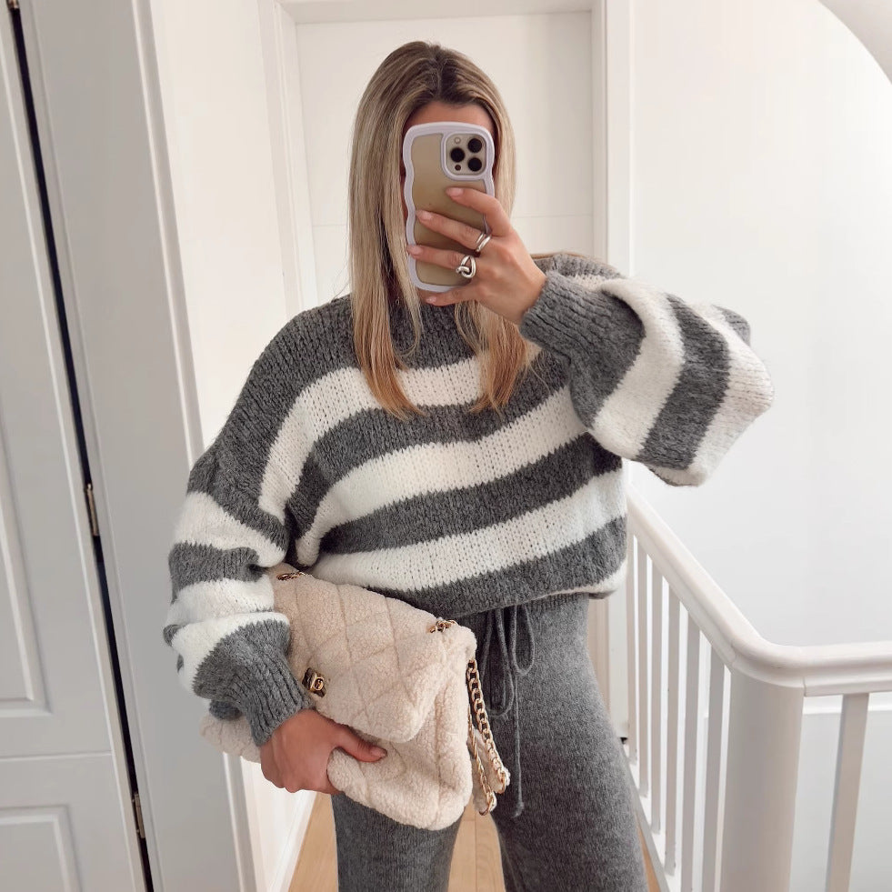 Damen Cropped-Pullover Breite Streifen Hoher Kragen Norvielle - Norvielle