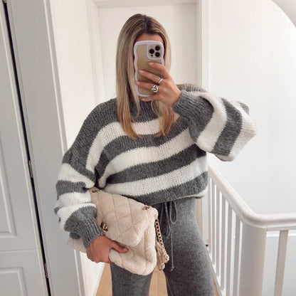 Damen Cropped-Pullover Breite Streifen Hoher Kragen Norvielle - Norvielle