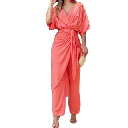 Damen Wickeljumpsuit Eleganter Schnitt Lässig