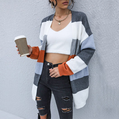Damen Strickcardigan Offen Weich Rot Grün