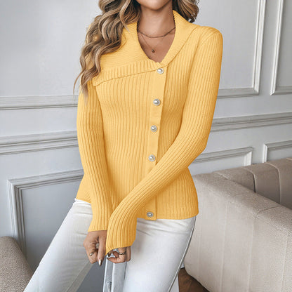 Damen Strickpullover V-Ausschnitt Elegante Knöpfe Norvielle