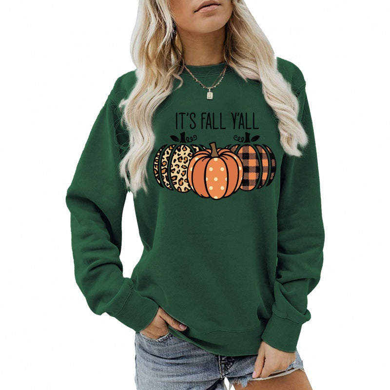 Damen Sweatshirt Herbstmotiv Baumwolle Bequem Grün