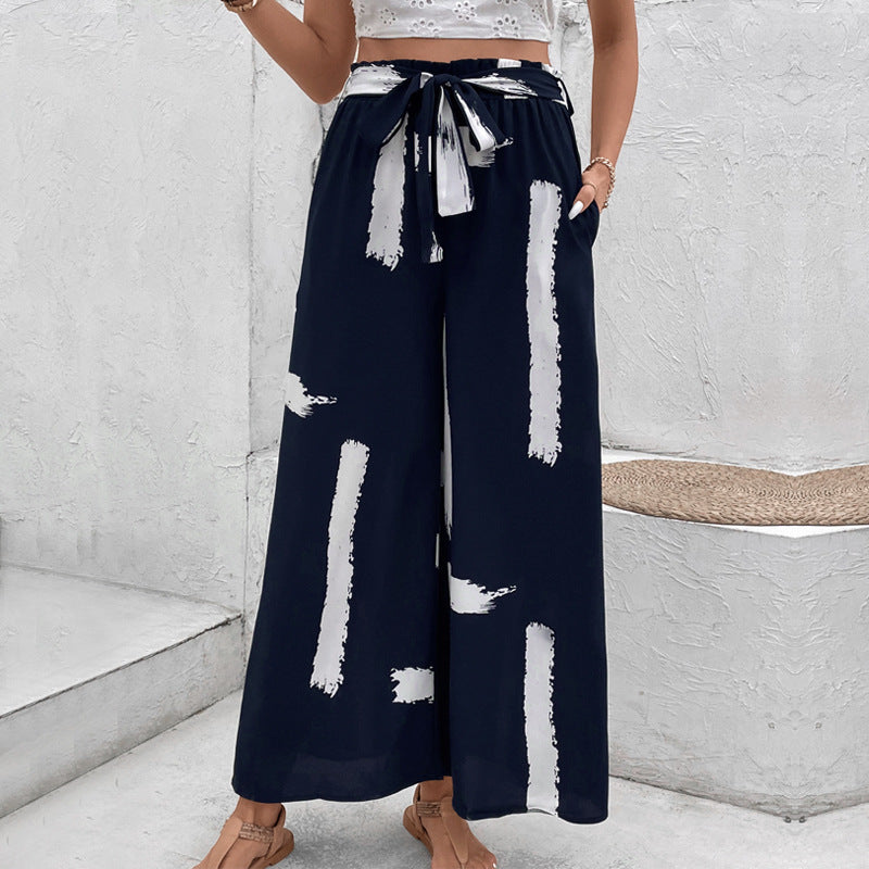Damen Palazzo-Hose mit Bindegürtel und grafischem Muster