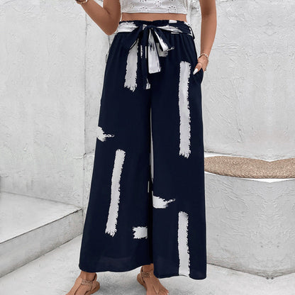 Damen Palazzo-Hose mit Bindegürtel und grafischem Muster