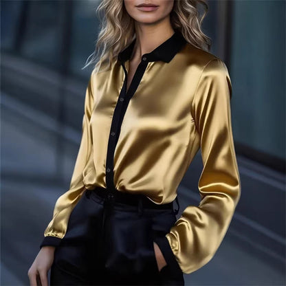 Damen Satinbluse Kontrastkragen Norvielle