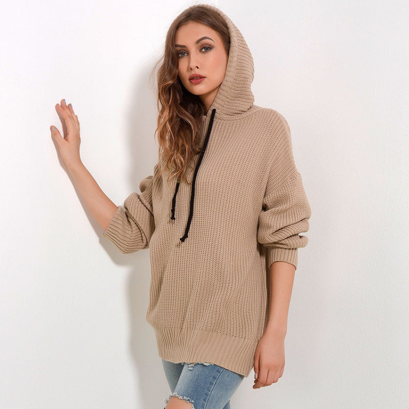 Damen Oversized Strickpullover mit Kapuze