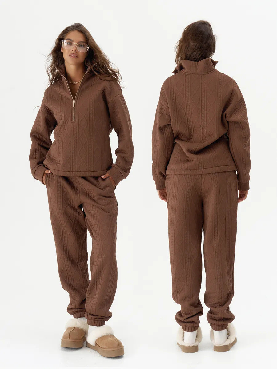 Damen Fleece-Loungewear-Set mit Reißverschluss Rippstruktur Norvielle
