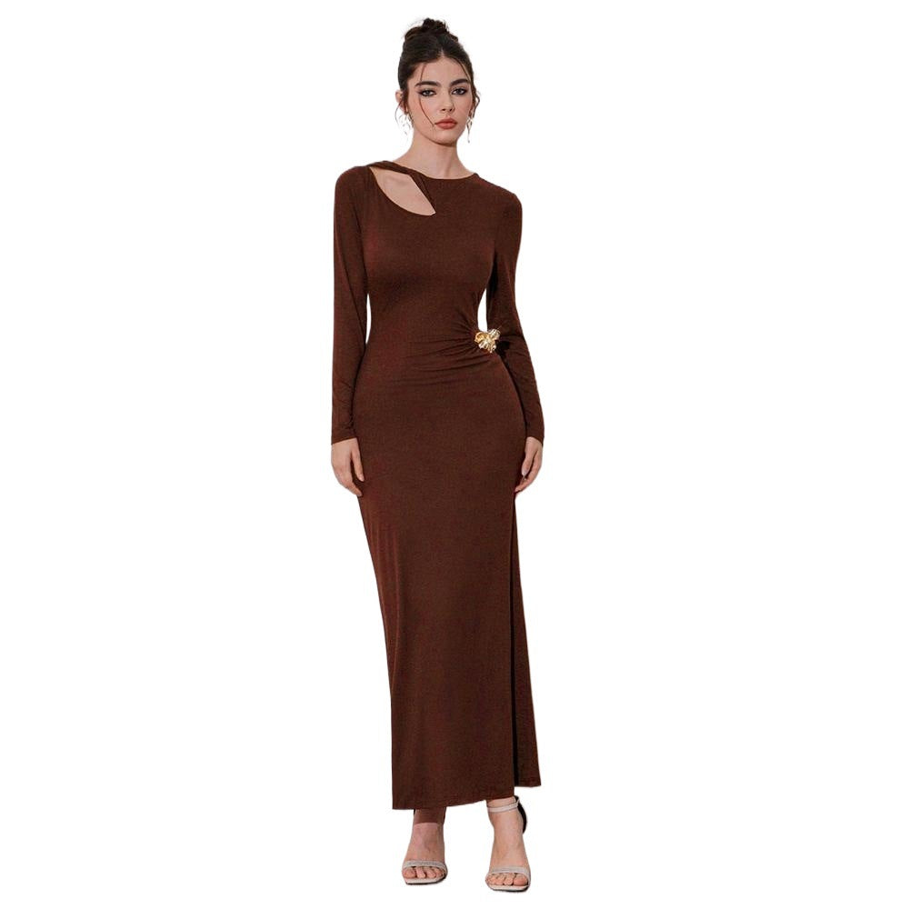 Damen Maxikleid Asymmetrischer Ausschnitt Drapierung
