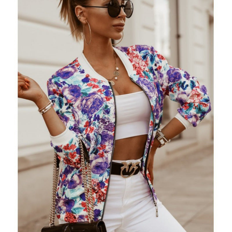 Damen Bomberjacke Floralmuster Bequem Norvielle