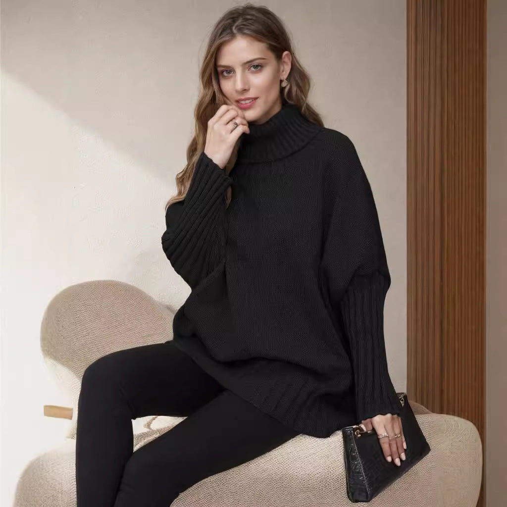 Damen Strickpullover Oversized Norvielle Hochkragen Voluminöse Ärmel