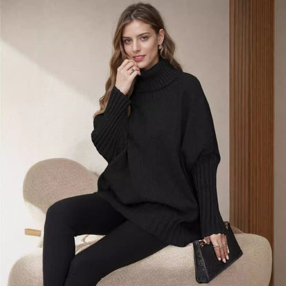 Damen Strickpullover Oversized Norvielle Hochkragen Voluminöse Ärmel