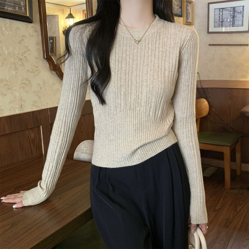 Damen Rippstrickpullover Verlängerte Ärmel Fein Norvielle