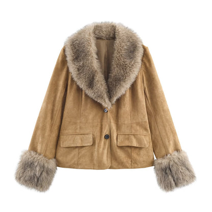 Damen Kunstlederjacke Kunstfellkragen