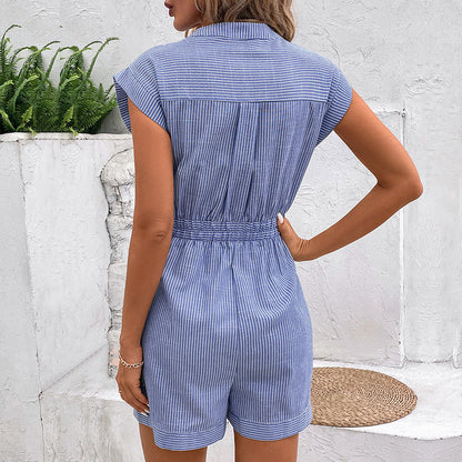 Damen Jumpsuit Taillengürtel Streifen
