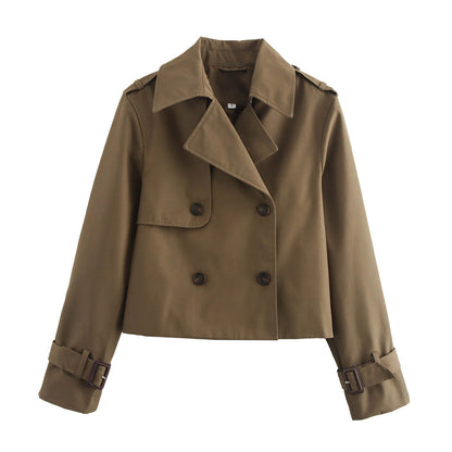 Damen Übergangsjacke Cropped Modell Breiter Kragen Beige