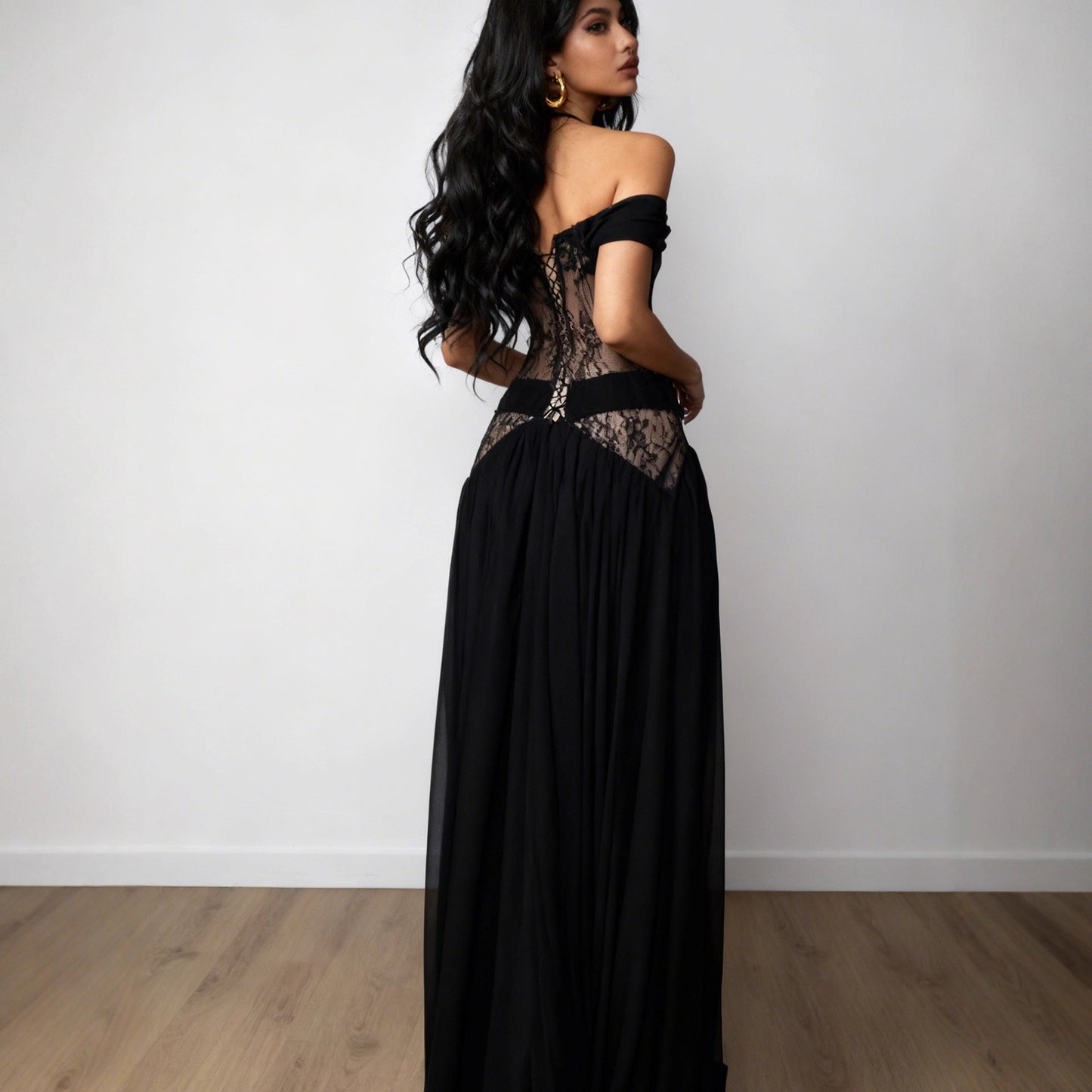 Damen Abendkleid Spitze transparent V-Ausschnitt
